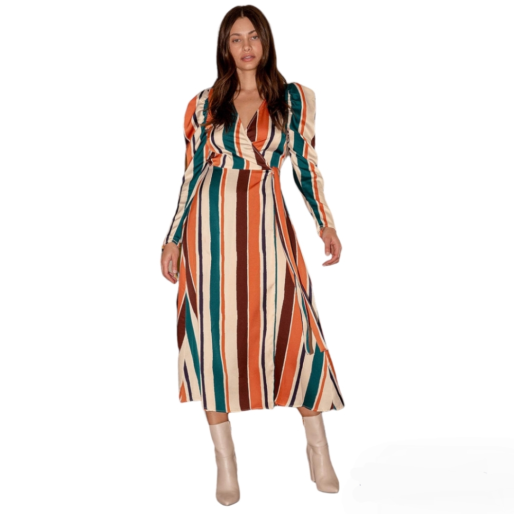 NWT Lulu's Multicolored Striped Wrap Midi Dress